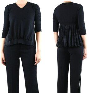 NWOT MARNI Pleated Back V Neck Black Silk Sweater 38 US 2 Half Sleeve Pullover K